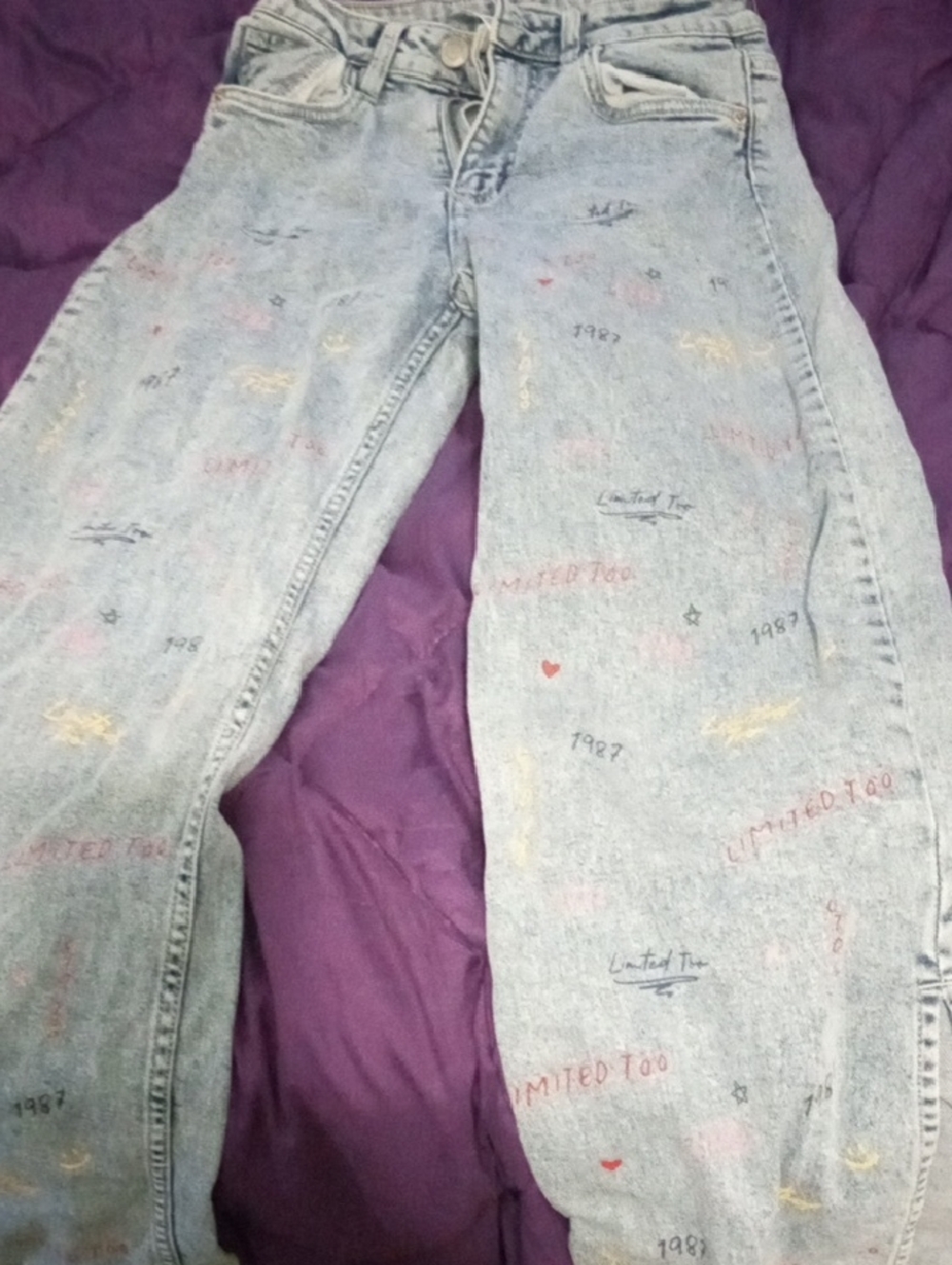 Limited Too Light Wash Denim Jeans with Multicolor Scribble Accents